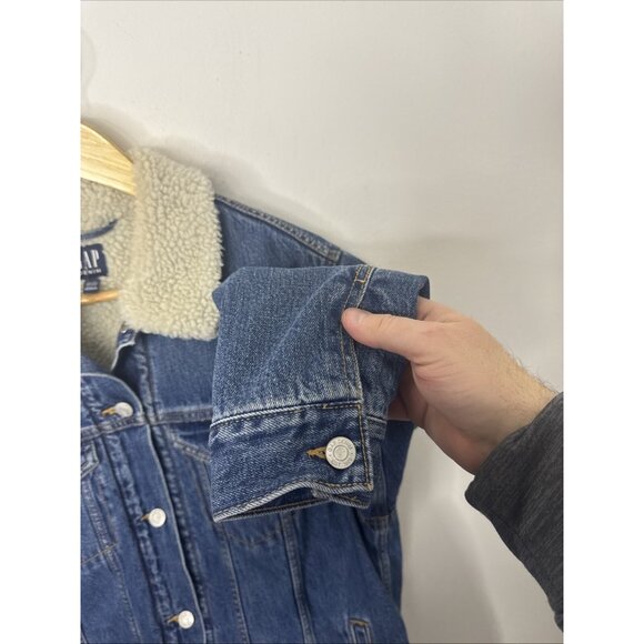 Gap Men XS Oversized Icon Sherpa Lined Denim Jean Jacket Classic Blue - Picture 2 of 10